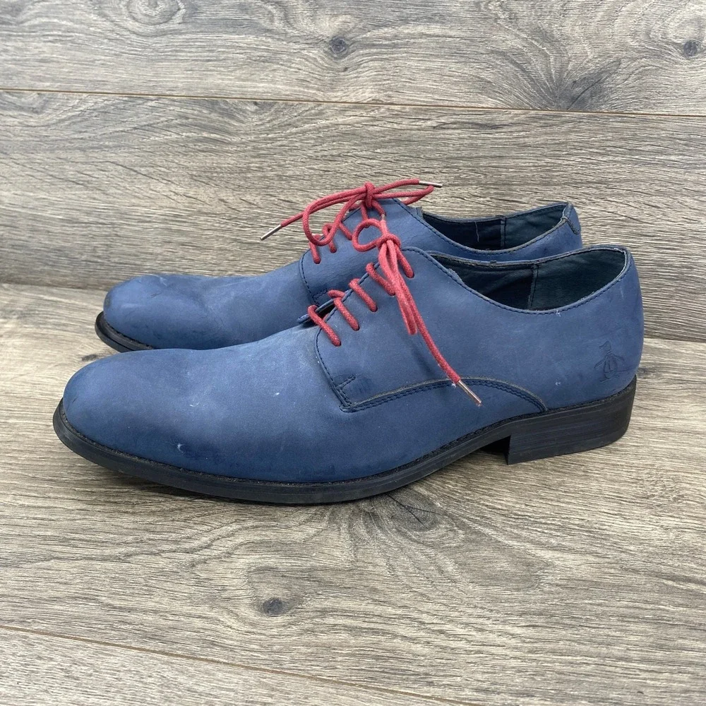 Original Penguin Bryan Derby Shoes Mens 11 Blue Leather Red Lace PENAC11024